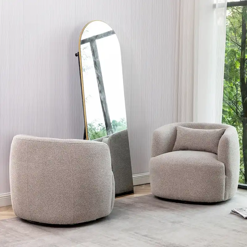 KINWELL 34 Wide Boucle Fabric Upholstered Swivel Armchair (Set of 2)