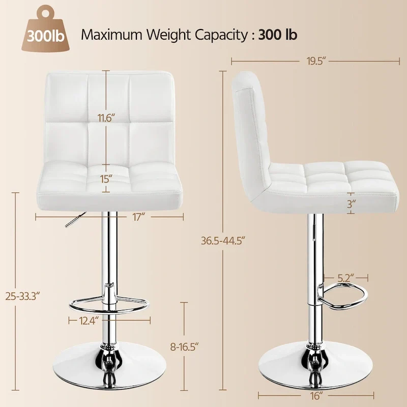2pcs Adjustable Modern Faux Leather Swivel Bar Chairs