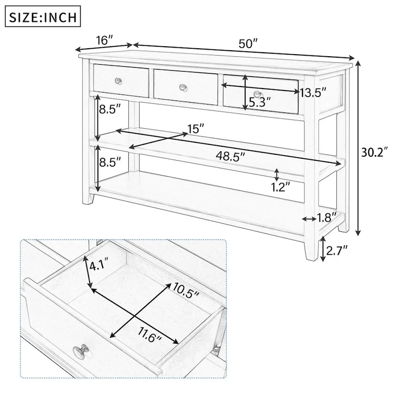Retro Design Console Table with Two Open Shelves