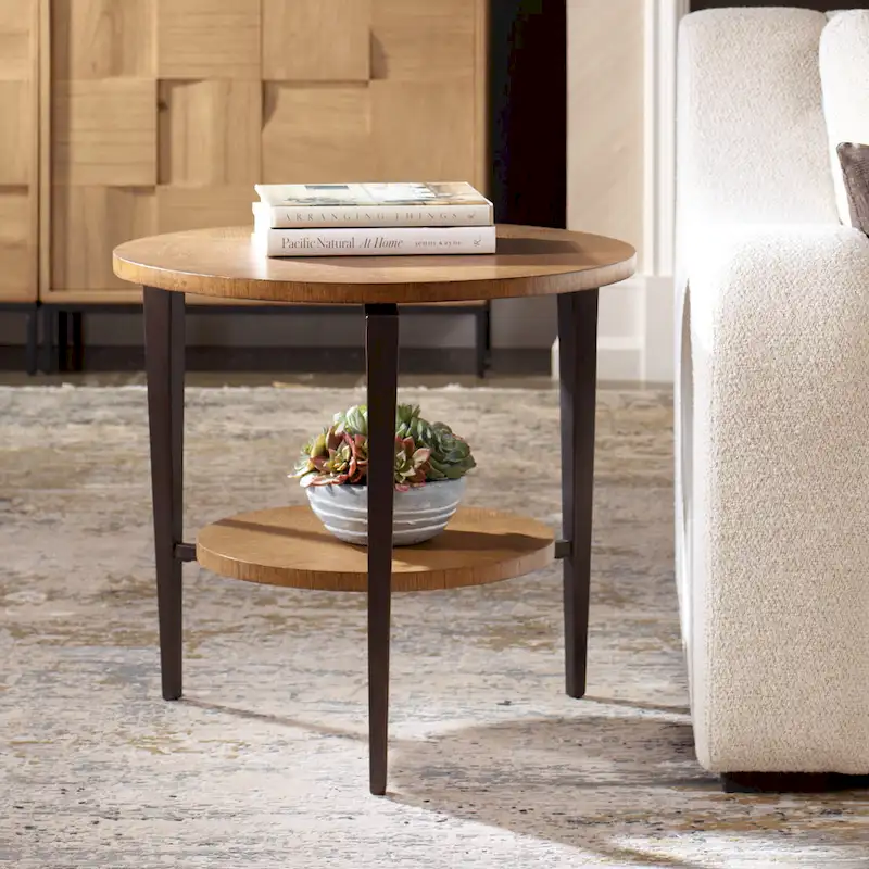 2-Tier Round Top Side Table - 26.5 - Brown