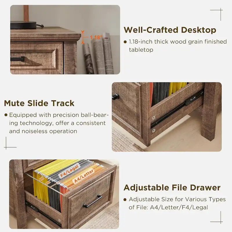 Modern Farmhouse Home Office Desk, Computer Desk with File Cabinet