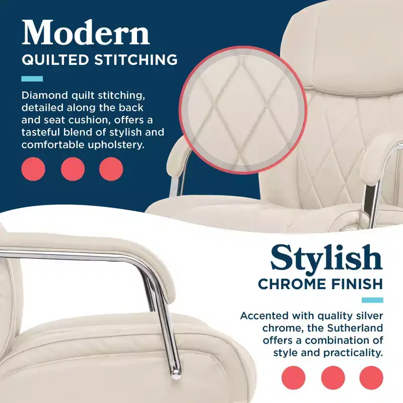 Sutherland Quilted Leather Office Chair with Padded Arms - La-Z-Boy