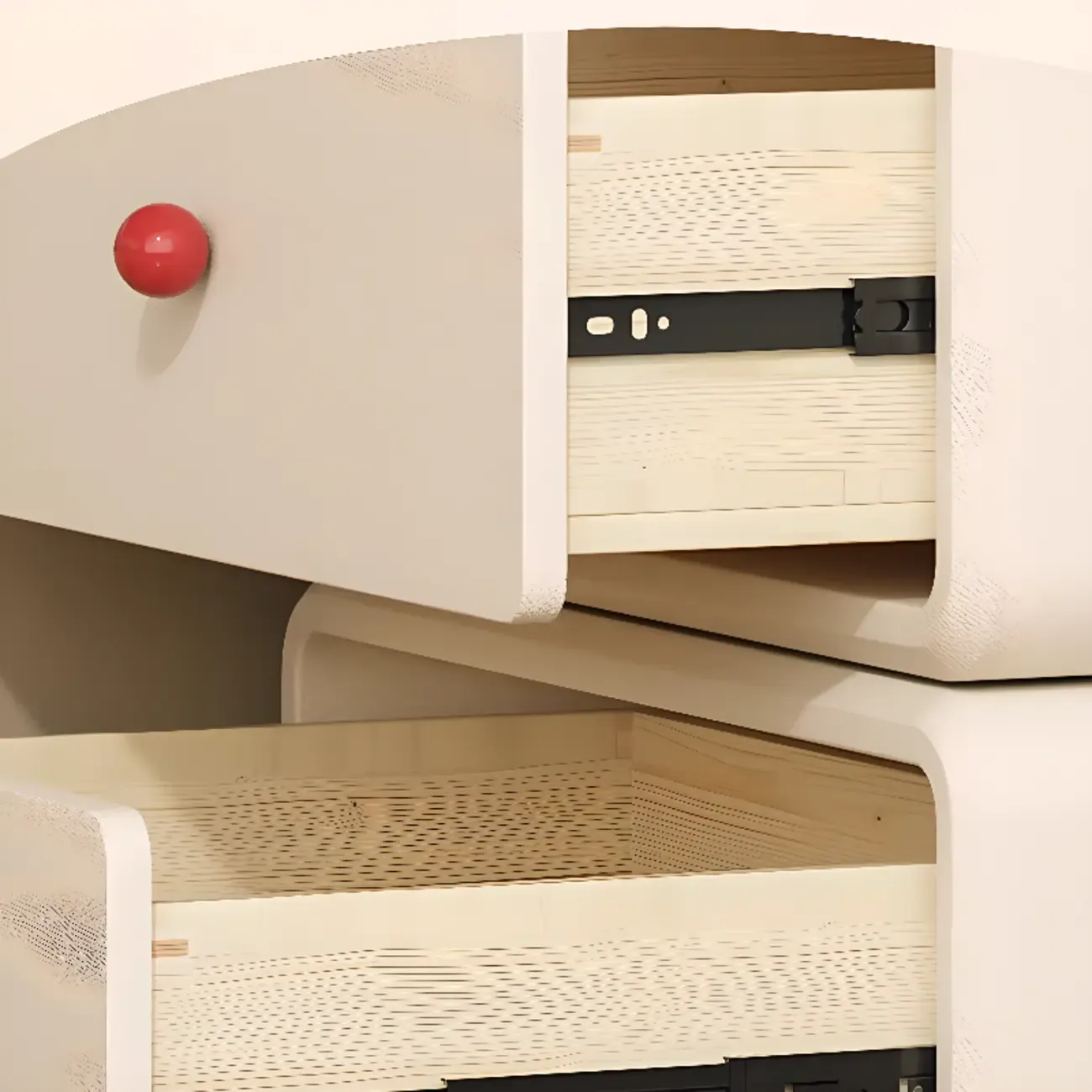 Art Deco Wood Faux Leather Red-Ball Pulls 2-Drawer Nightstand