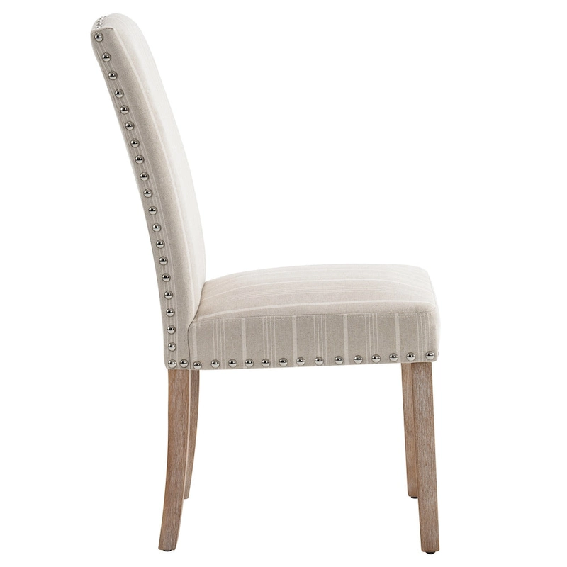 Set of 2 Gray Fabric Dining Chairs with Nailhead Trim