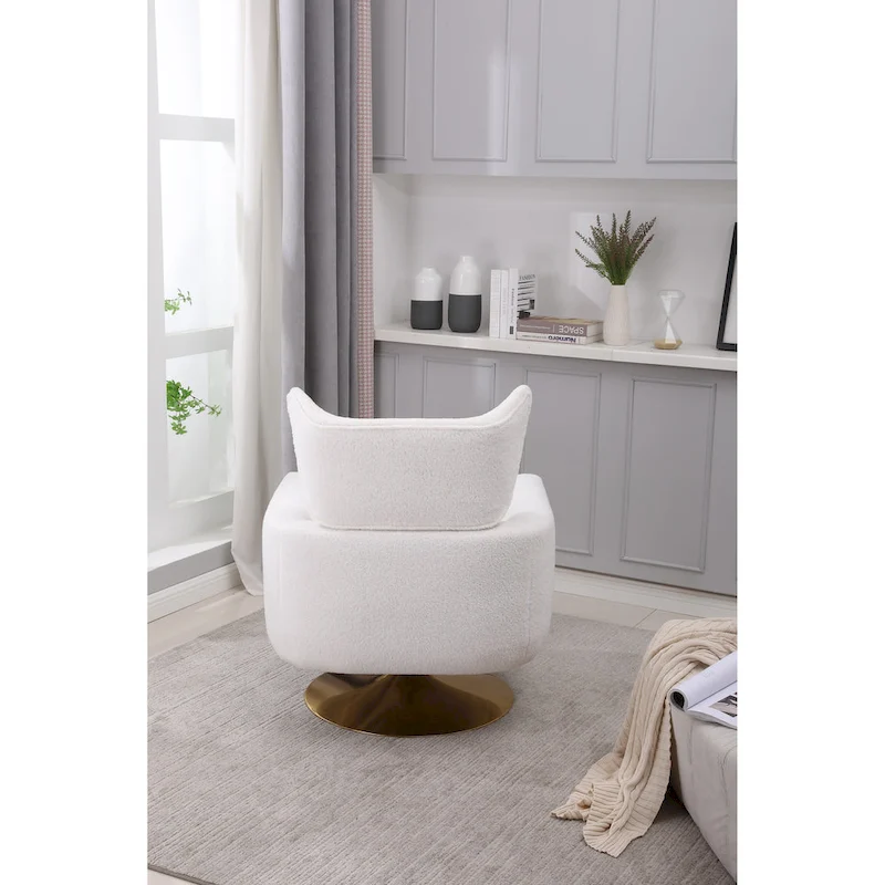 White 29.9 Upholstered 360 Swivel Accent Chair with Iron Base