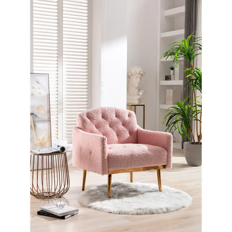 Teddy Fabric Upholstered Tufted Accent Chair With Rose Golden feet