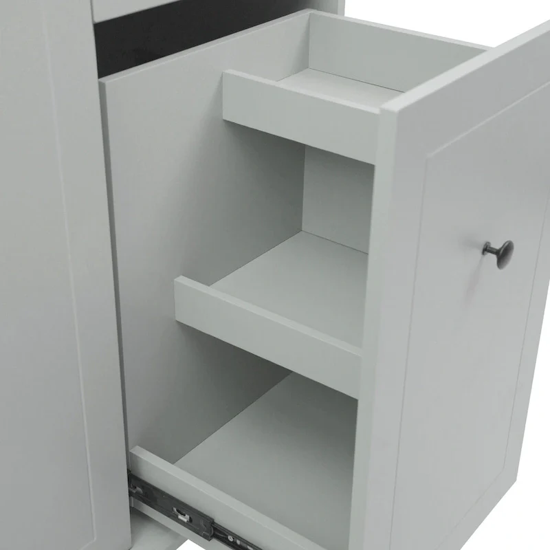 53.9 Width Rolling Kitchen Island with Drop Leaf and 3 Tier Pull Out Cabinet