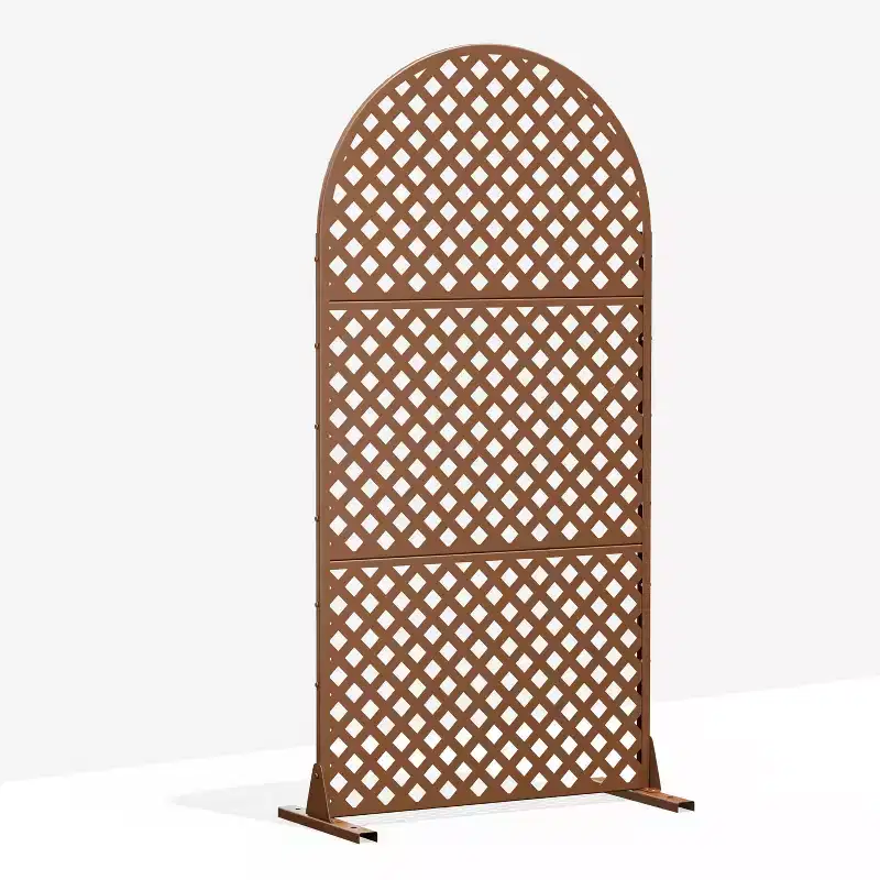 MAYEERTY Room Divider Screen Laurence Diamond Brown Arch Galvanized Sheet 72x35x16in 3-Piece Set