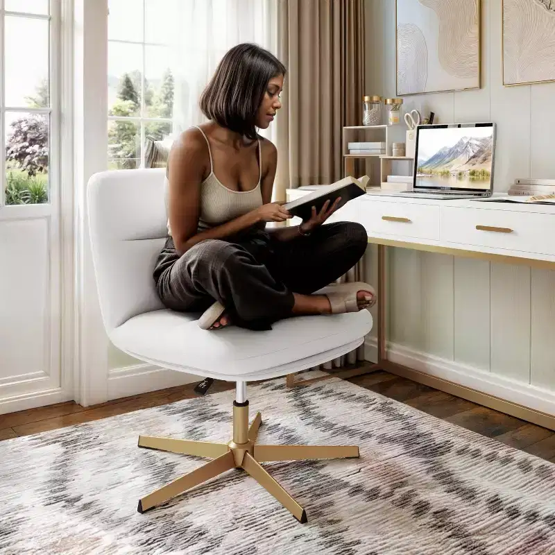 Merrick Lane Mid-Back Height-Adjustable Stationary Armless Swivel Office Chair - Padded Upholstered Wide Back and Seat, Strong Frame