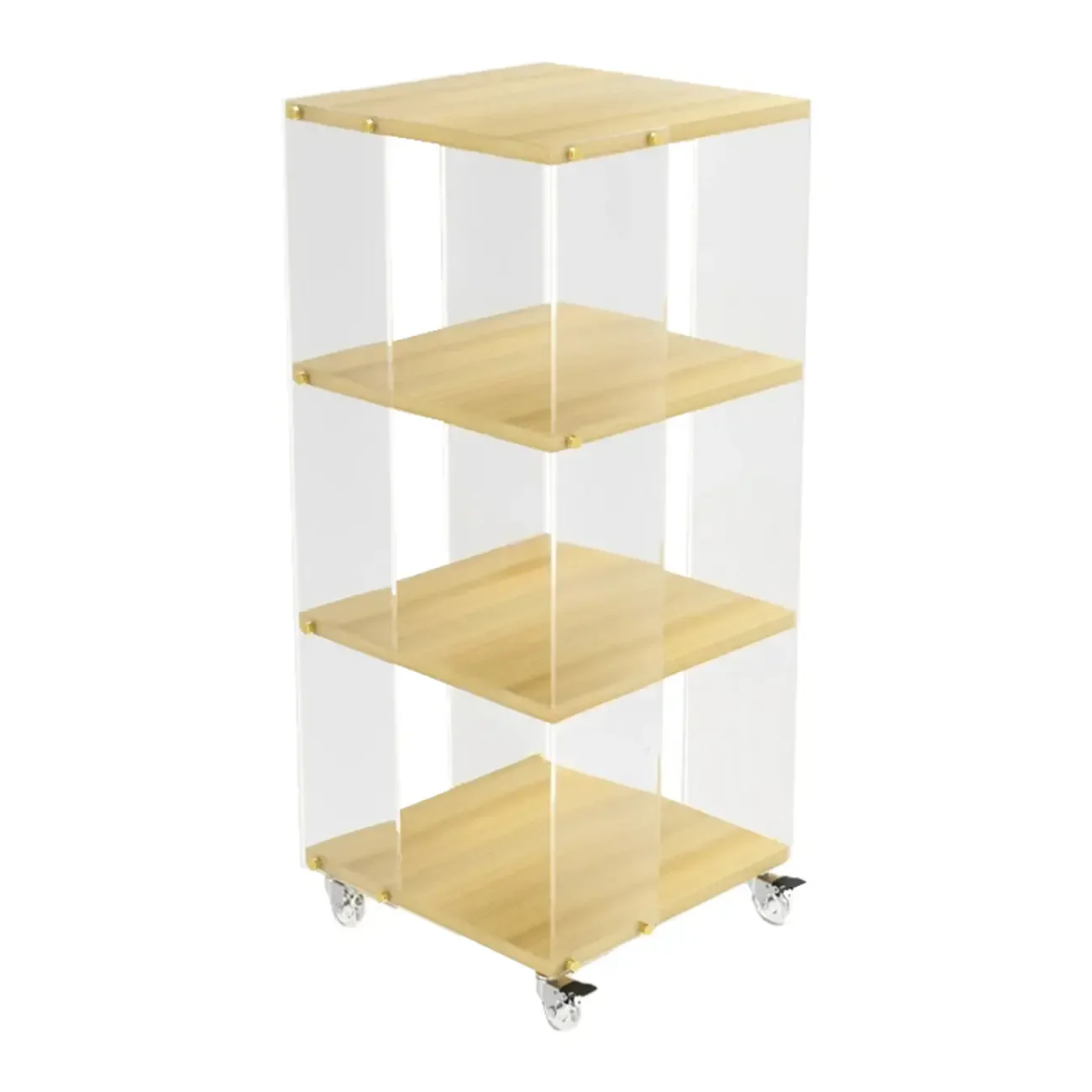 Acrylic 4-Tier Narrow Open Back Bookcase with Wheels