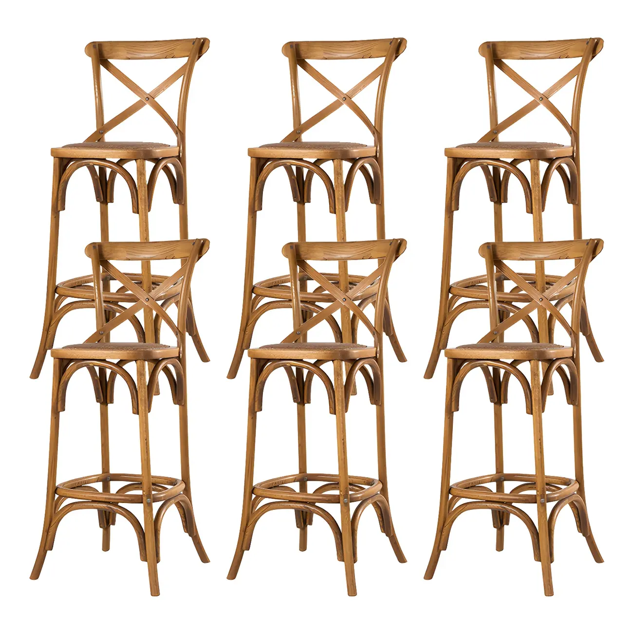 Rustic Solid Wood Wicker Cross Back Bar Stool in Brown/ Grey