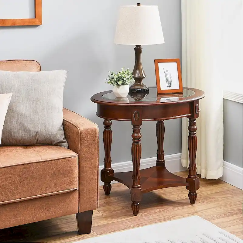 Solid Wood End Tables Coffee Tables Console Table with Glass Top