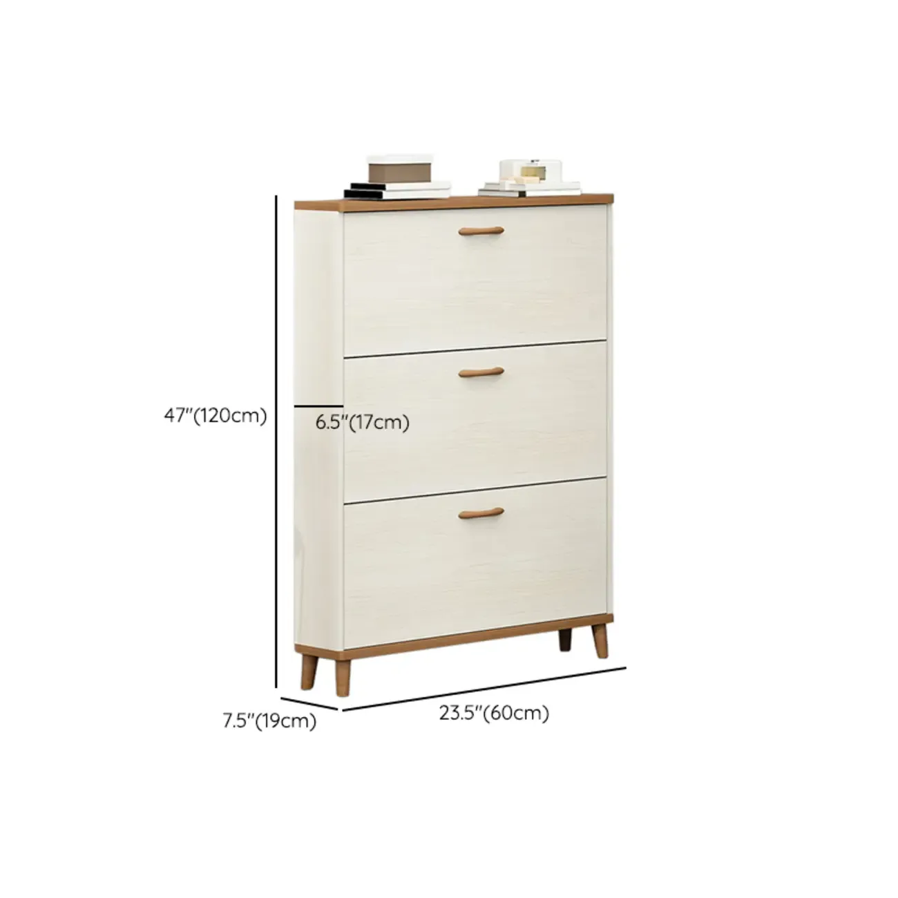 Narrow Beige Solid Wood Drop Front Shoe Cabinet