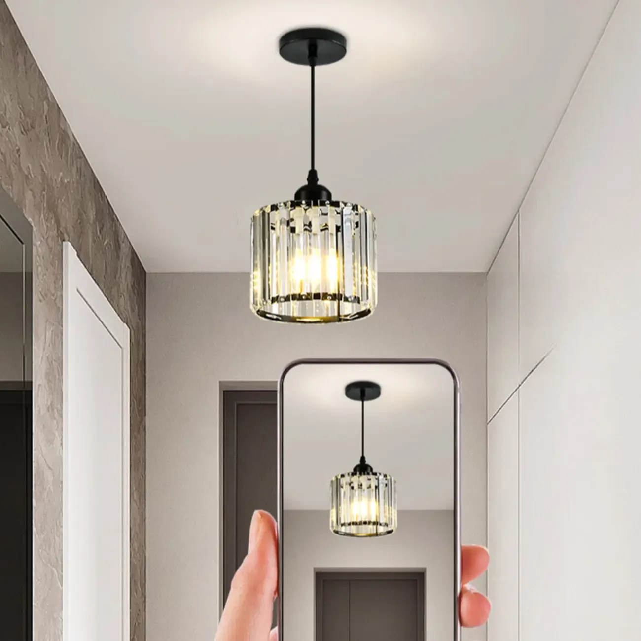 Art Deco Gold Metal Crystal Geometric Pendant Light