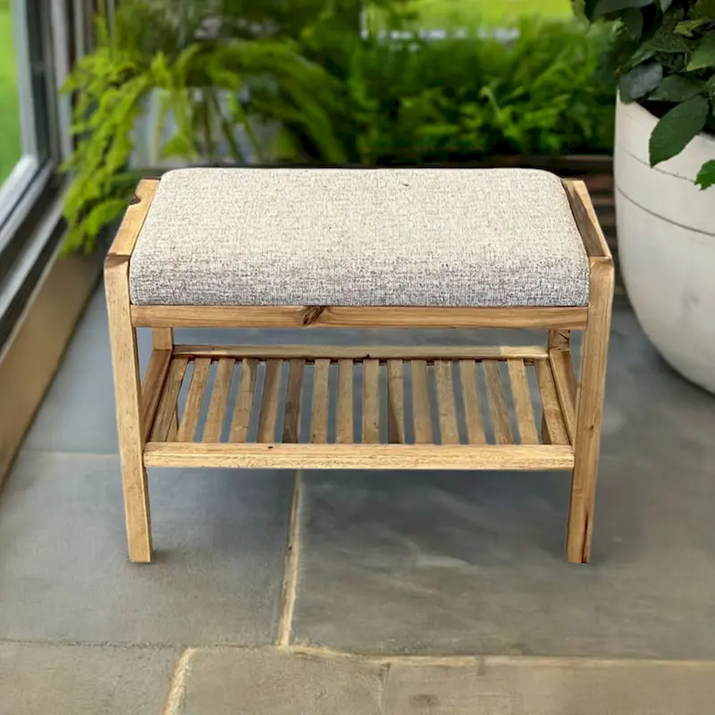 Solid Acacia Wood Padded Bench