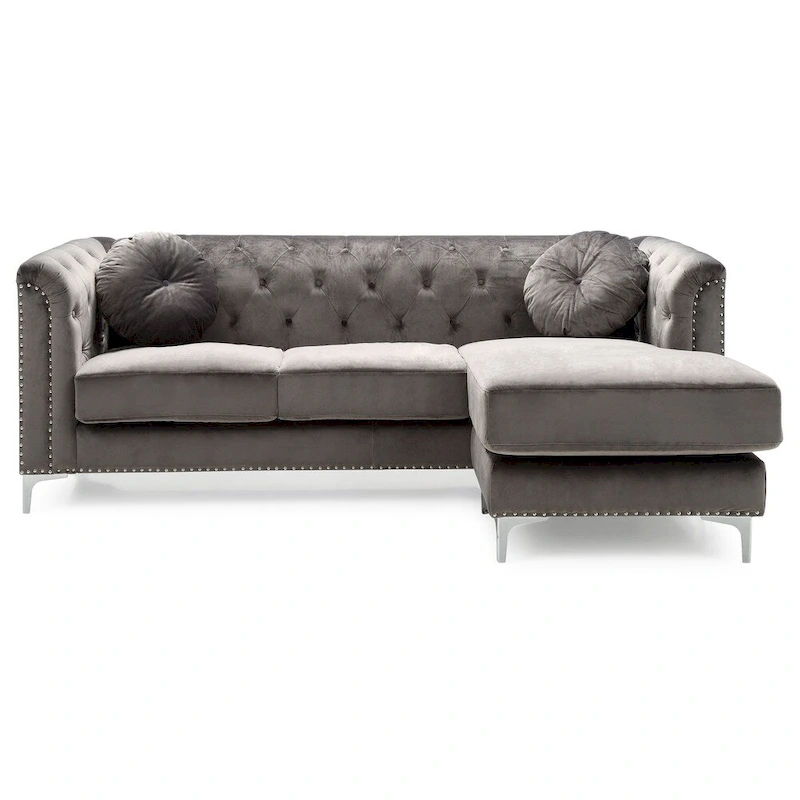Pompano Velvet Button Tufted Sofa with Chaise