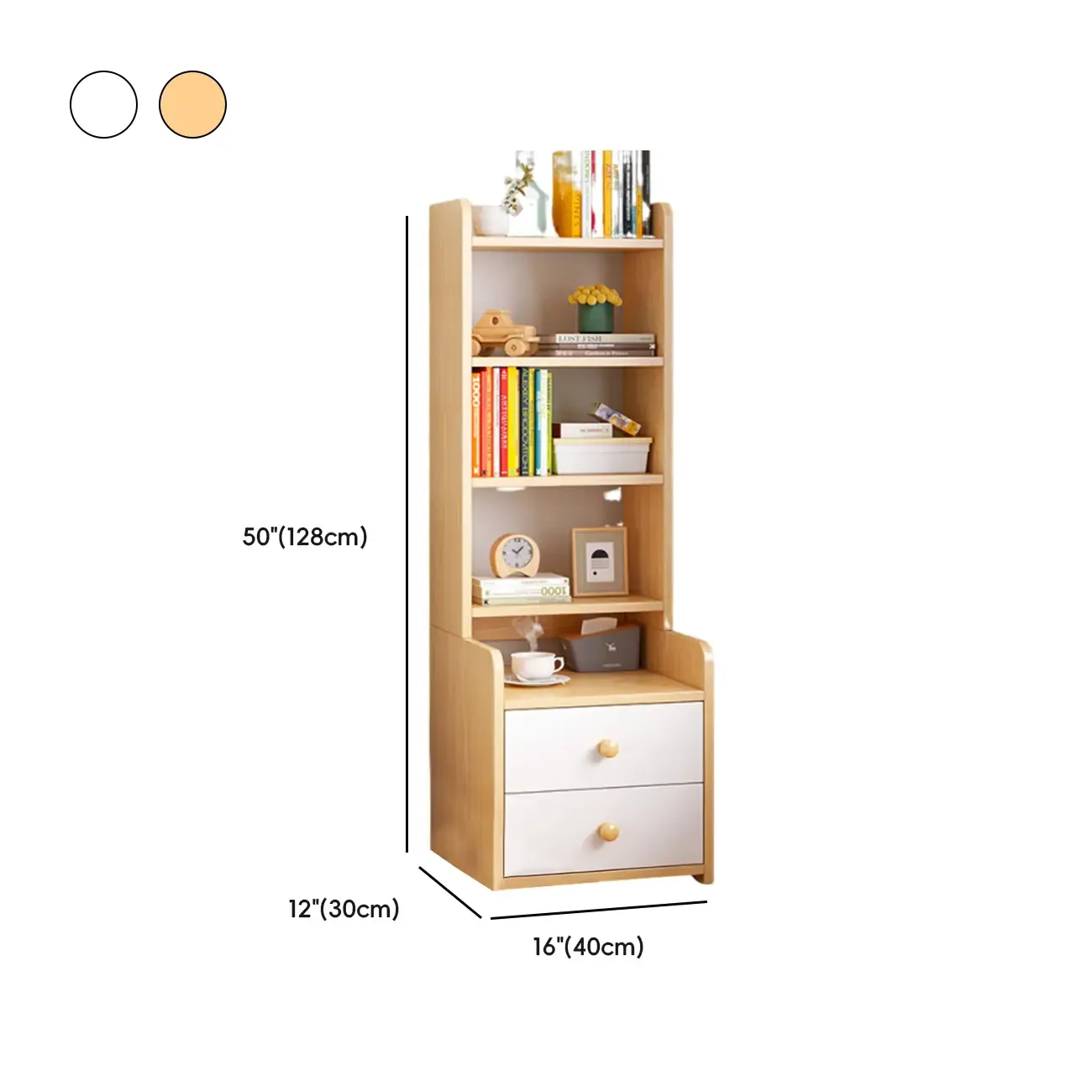 Modern Tall Wood Spacious Shelves 2-Drawer Nightstand