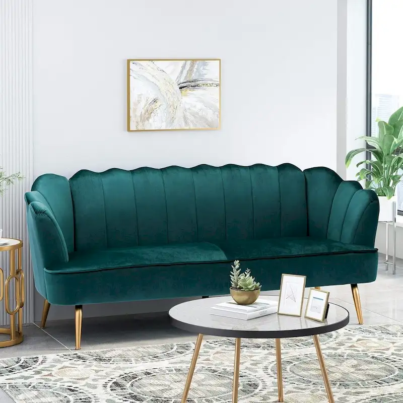 Velvet Channel Stitched 3-seater Sofa with Metal Legs