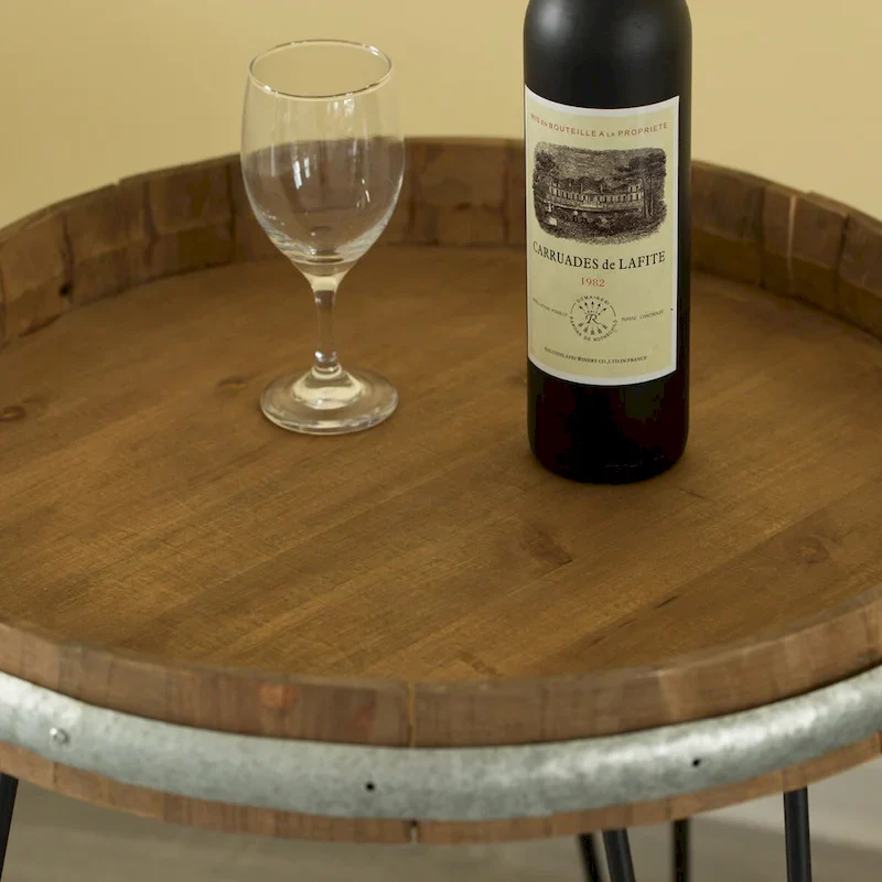 Wooden Wine Barrel Head End Table Accent Coffee Table