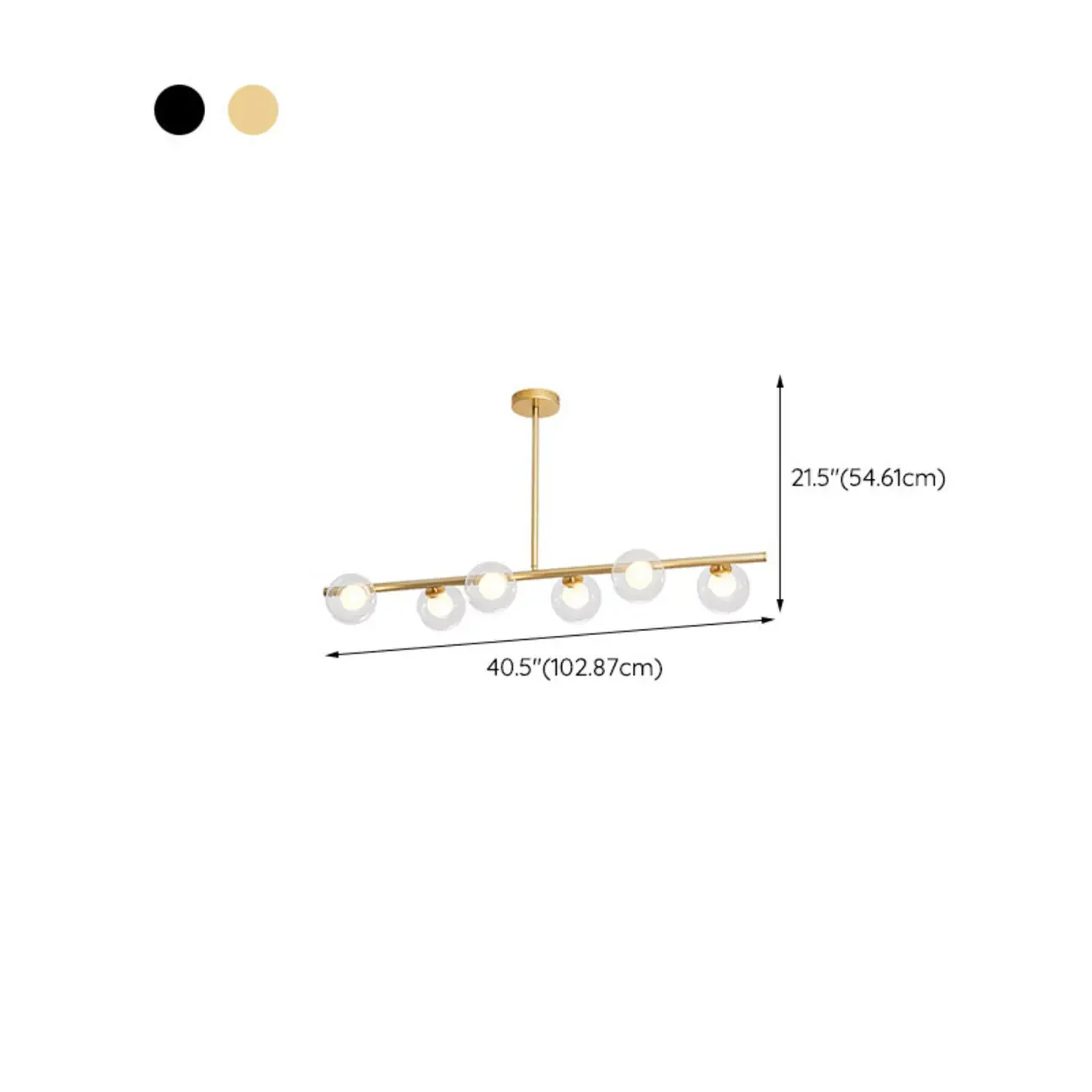 Gold Linear Island Light with 6 Lights Transparent Glass Globe Shades