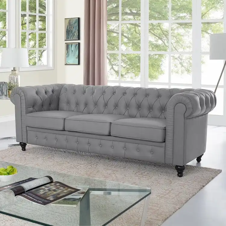 Emery Chesterfield Sofa, Luxurious Comfort for Cozy Living Rooms, Mid-Century Modern couch, Elegance & Serenity, 3-Seater Sofa