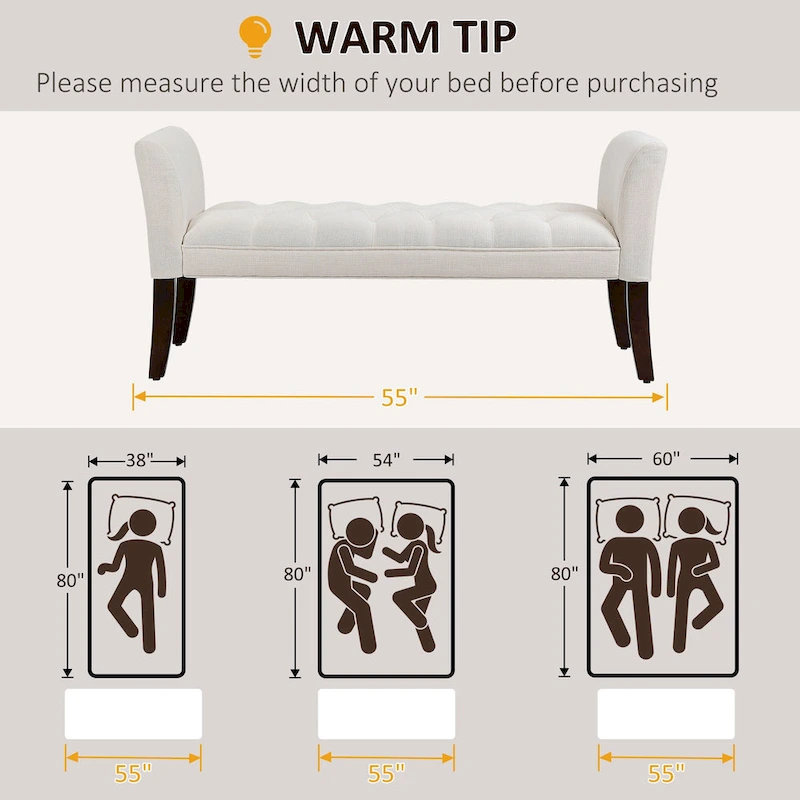 HOMCOM End of Bed Bench with Button Tufted Design, Upholstered Bench