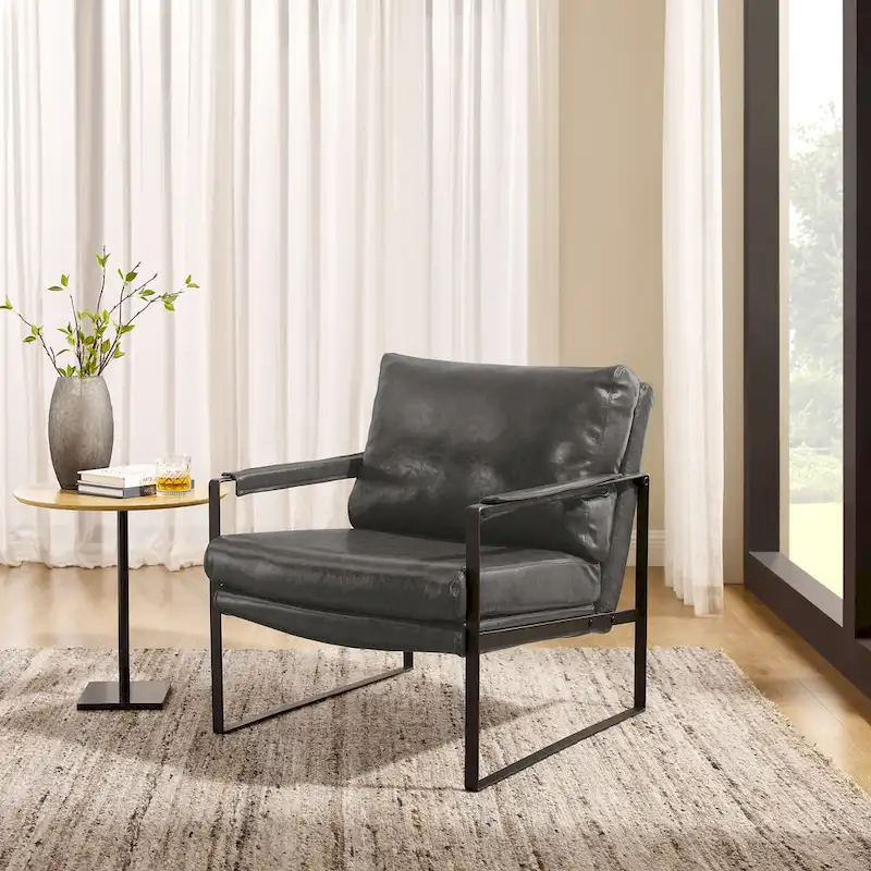 Art Leon Modern PU Leather Upholstered Arm Chair with Steel Frame