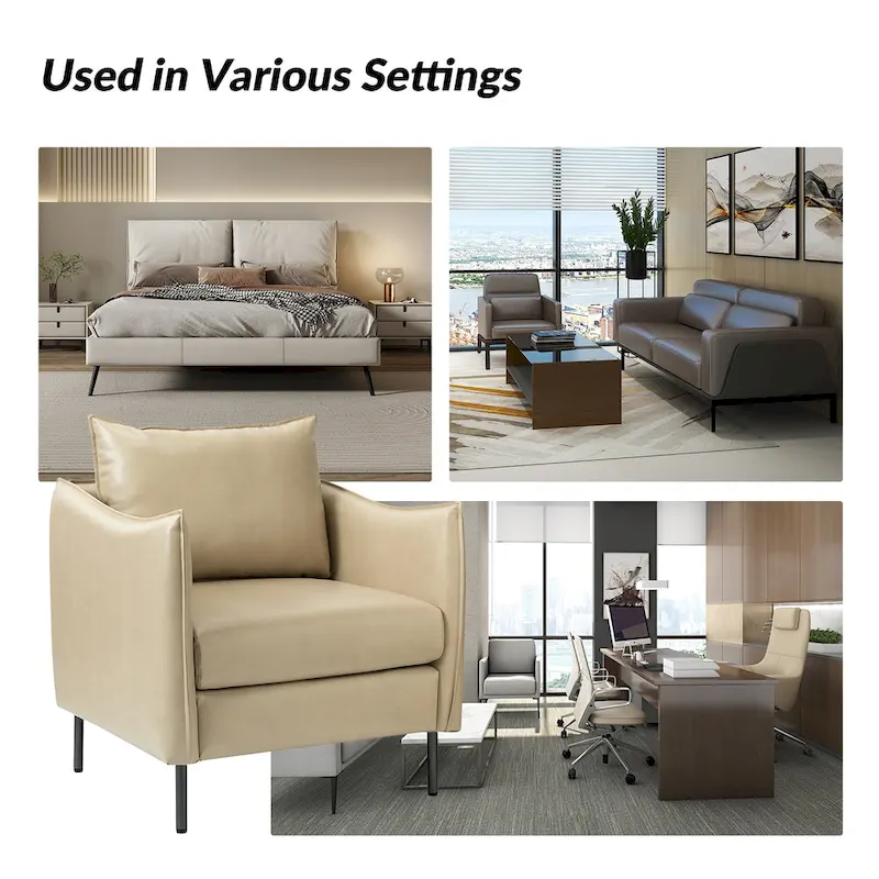 Jaime Modern Vegan Leather Accent chair with Metal Legs Set of 2 by HULALA HOME