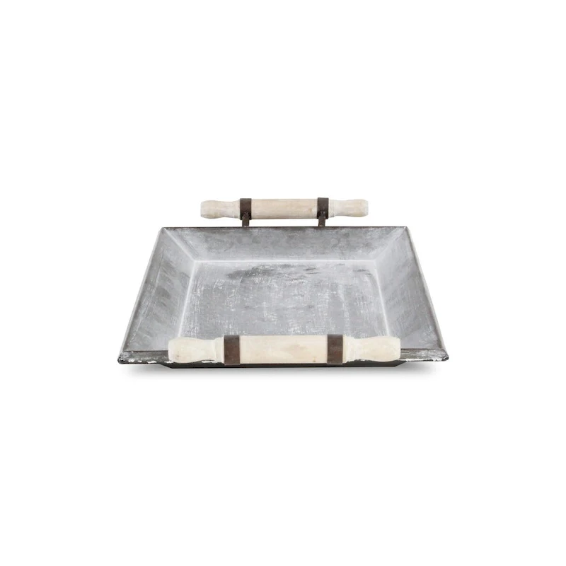 Gray Metal Galvanized Tray With Rolling Pin Handles