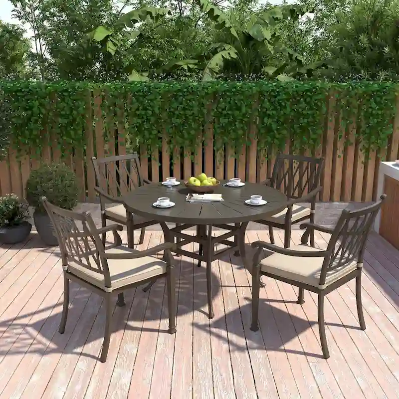 Patio Cast Aluminum Lattice Dining Chairs with Cushions (Set of 4)