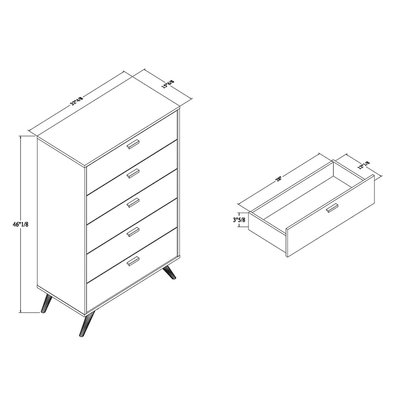 Kelson Modern Dark Grey and Gold Finished Wood 5-Drawer Chest