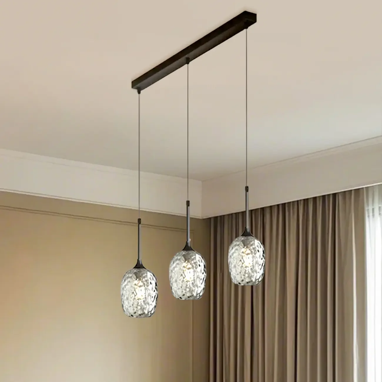 3-Light Glass Adjustable Pendant Lights for Kitchen