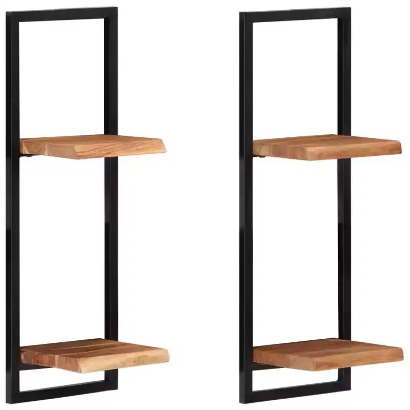 vidaXL Wall Shelf Set Set of 5 Acacia wood brown and black