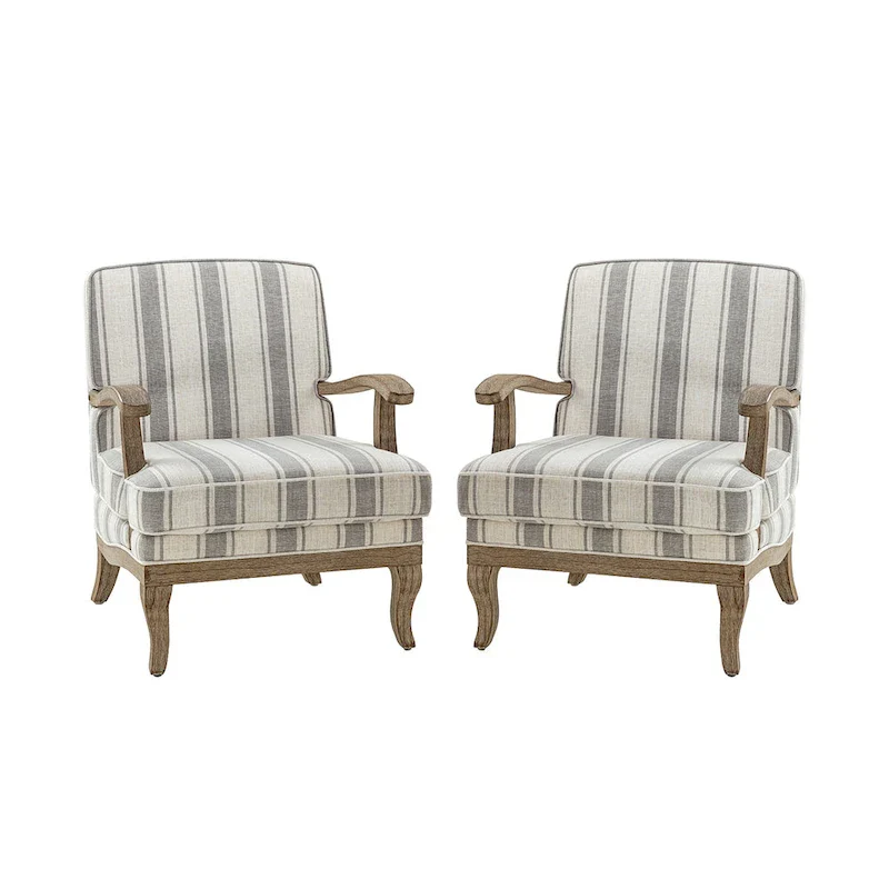Rinaldo Farmhouse Polyester Armchair with Solid Wood Legs Set of 2 by HULALA HOME