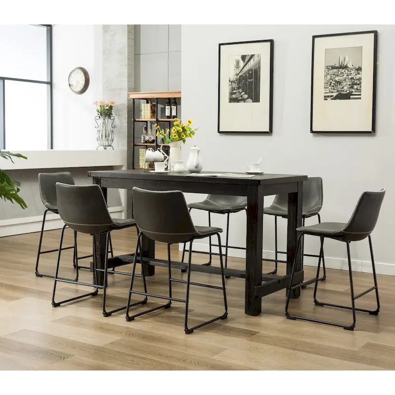 Roundhill Furniture Lotusville 7-pc. Counter-height Black Wood Dining Set