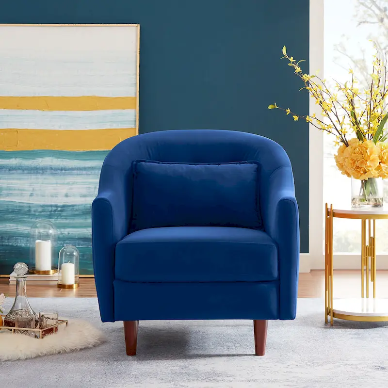 VANOMi 28.34 Accent Armchair, Velvet Barrel Chair with Solid Wood Legs