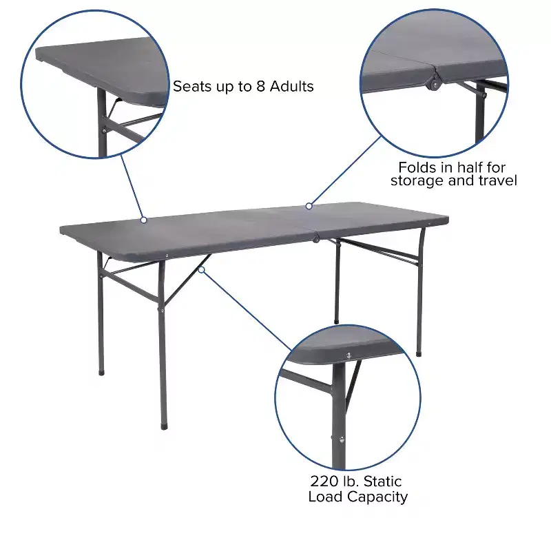 Flash Furniture 6-Foot Bi-Fold Plastic Banquet and Event Folding Table with Carrying Handle