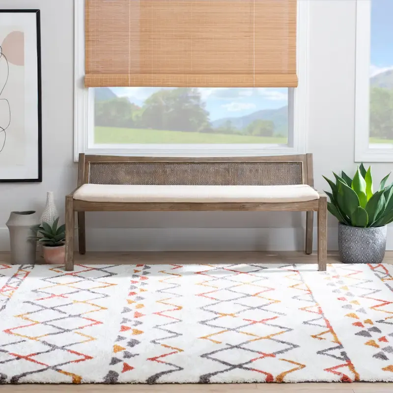 Solid Wood Cane Bench with Cushioned Seat