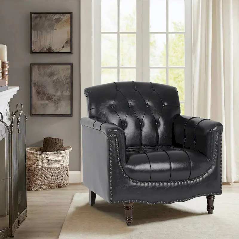 PU Leather Tufted Accent Chair with Nailhead Trim Armchair