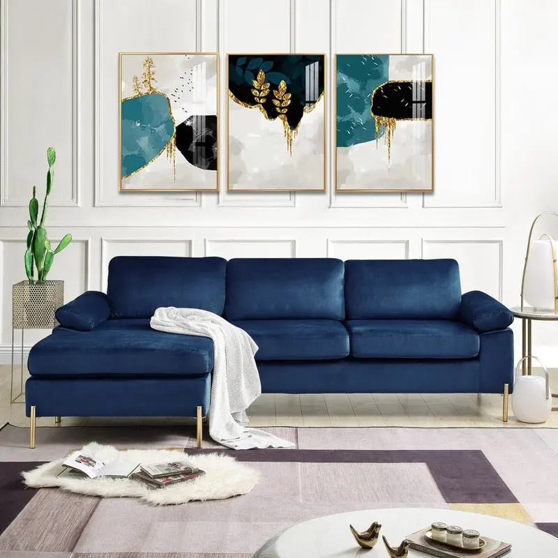 Modern Glam L-Shape Velvet Sectional Sofa Set Sofa Couch for Living Room
