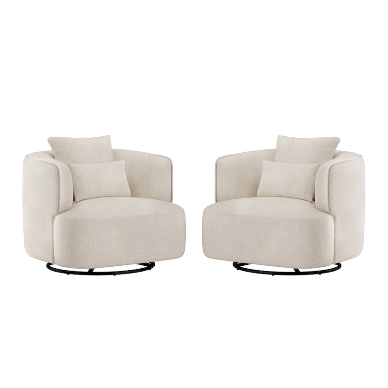 LUE BONA 2 Set Swivel Accent Armchair Fabric Blend, Modern Barrel Living Room Sofa Chair - 32.7 W x 32.7 D x 26.8 H