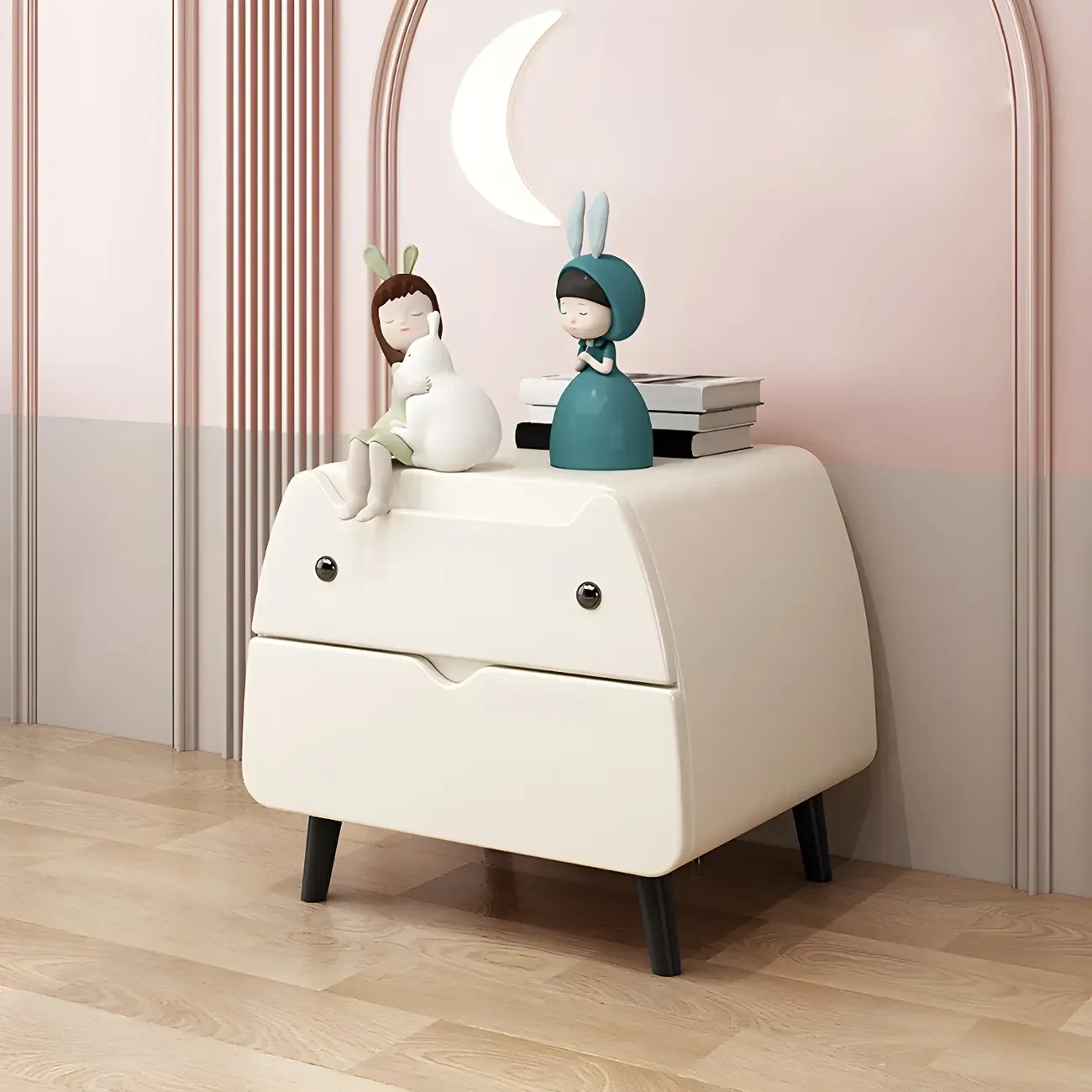 Pink Cute Cat Shape Scandinavian Nightstand with 2 Drawers