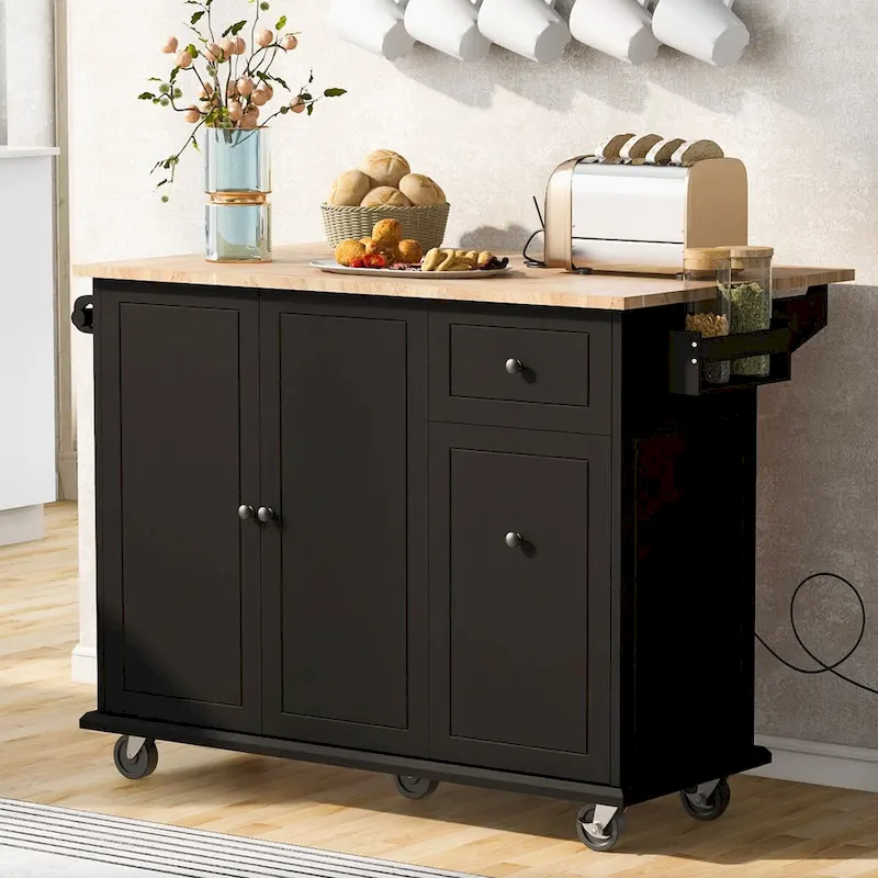 Kitchen Island with Drop Leaf, 53.9 Width Rolling Kitchen Cart on Wheels with Internal Storage Rack