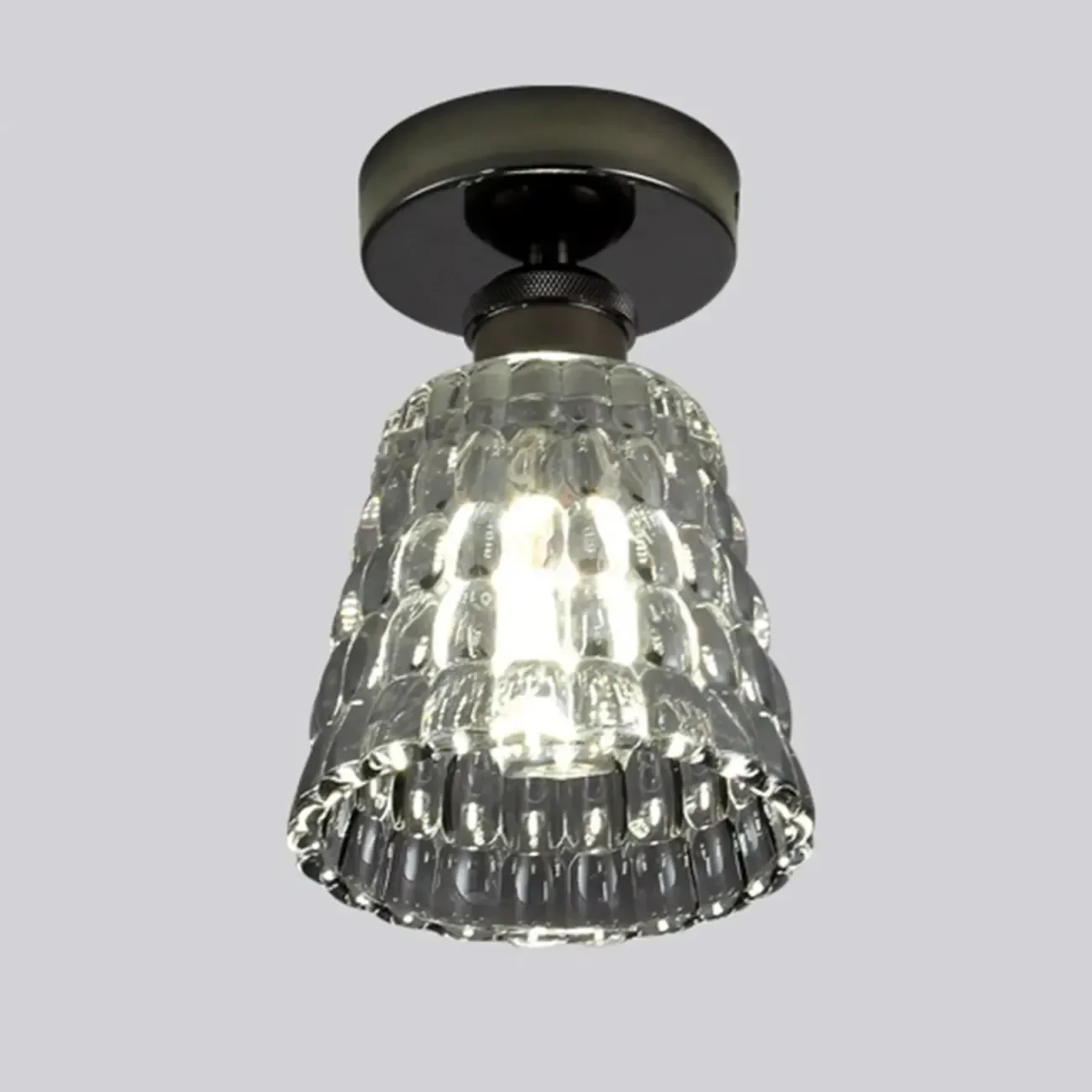 Black Conical Clear Glass Modern Semi Flush Ceiling Light