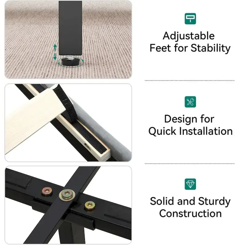 Moasis Queen 61 Flannel Upholstered Headboard Bed Frame