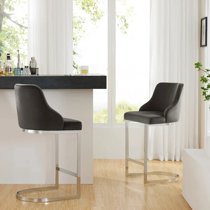 Velvet/Faux Leather Barstool, Counter Height Stools Set of 3 - 18.9W x 20.5D x 36.6H