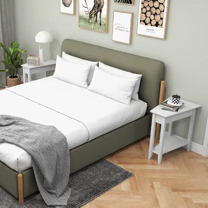 Gymax 2-Tier End Table Irregular Narrow Sofa Side Nightstand w/