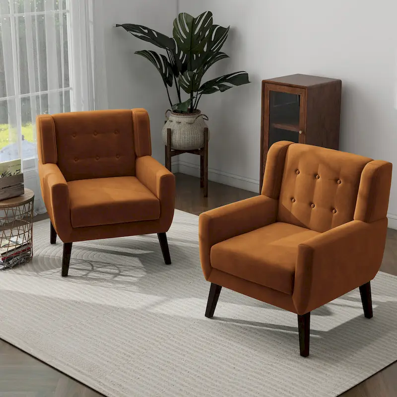 Set of 2 Velvet Living Room Accent Chair Upholstered Armchair