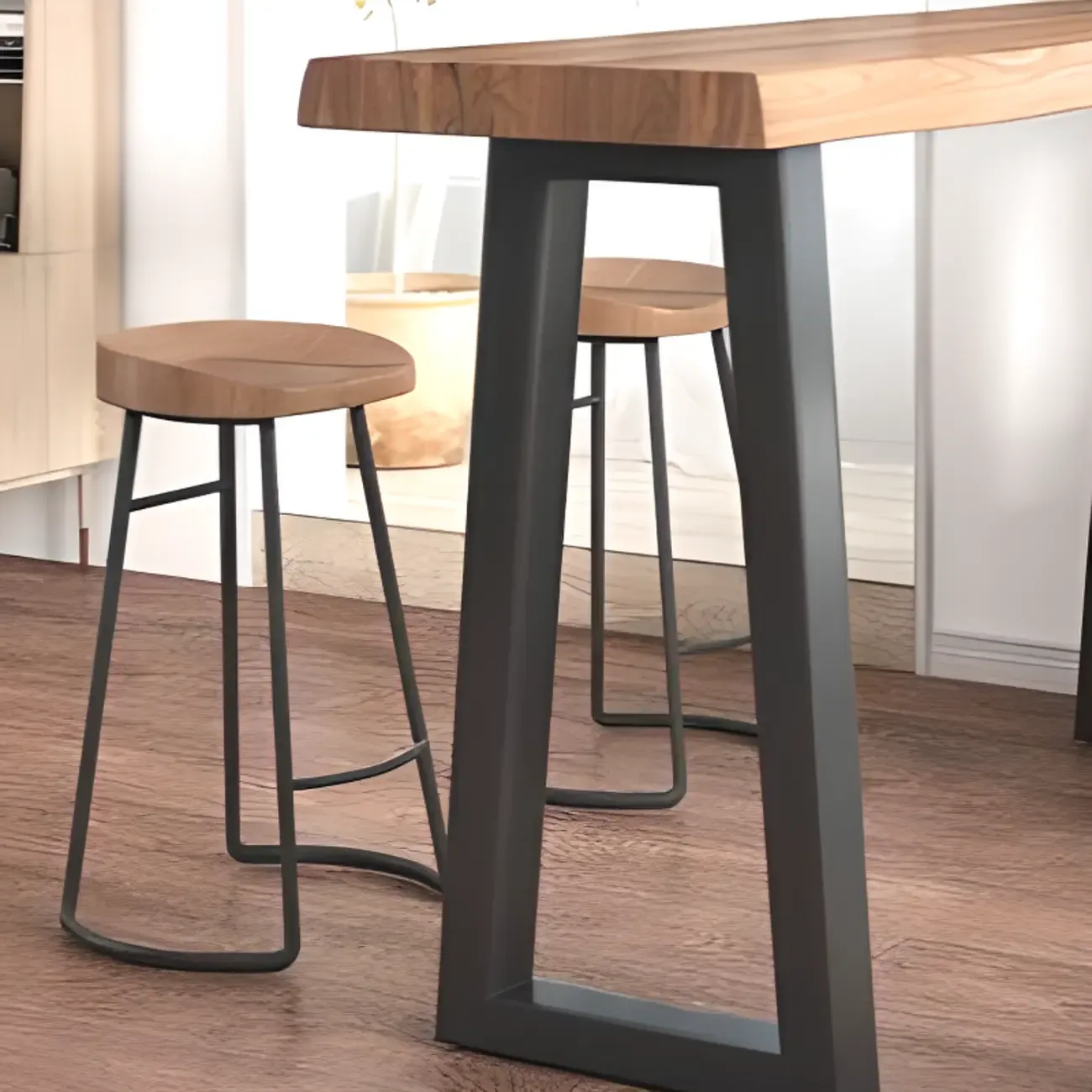 Scandinavian Natural Wood Sled Base Bar Tables