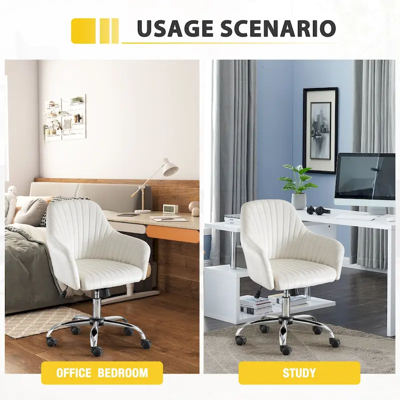 Modern Velvet Office Leisure Chair with Adjustable Height and Casters